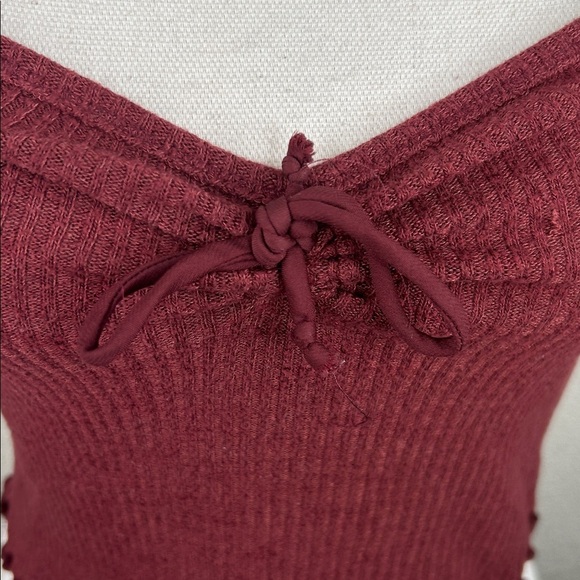 Abercrombie & Fitch Y2K 90's Burgundy Ribbed Lettuce Trim Crop Top Size XS - Picture 3 of 7